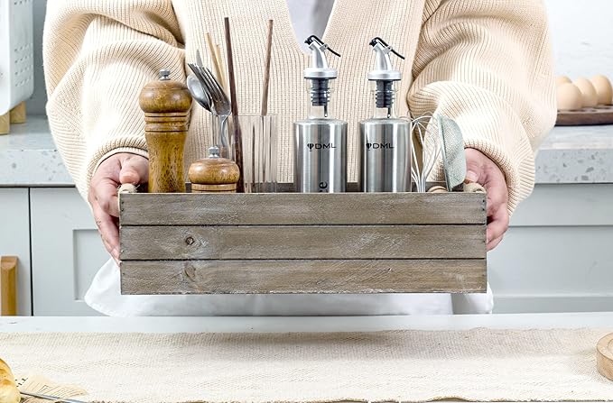TIMRIS Rustic Wooden Toilet Paper Holder, Farmhouse Bathroom Decor, Toilet Tank Basket, Decorative Storage Container (Rustic Gray)