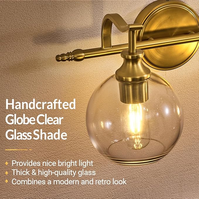 ANDY STAR Brushed Gold Bathroom Light Fixtures, 5-Light Vanity Lights for Mirror, 35 Inch Modern Wall Sconces Lighting with Globe Clear Shade Up or Down Wall Mounted for Bedroom, Living Room, Hallway