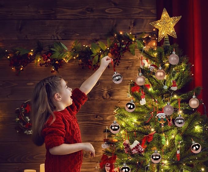 1.57" Rose Gold Christmas Ornaments for Christmas Tree 36 Pcs Mini Shatterproof Balls Christmas Tree Decorations Small Xmas Ornaments Ball with Hanging Loop for Wedding Holiday Party Wreath Home Decor