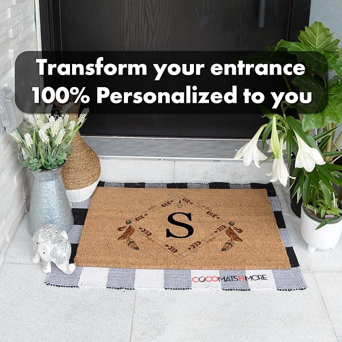 COCO MATS 'N MORE Designer Monogrammed Doormat 18" x 30" w/Vinyl Backing | Wedding Gift | Bohemian Artisanal Design