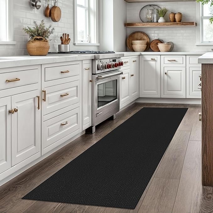 EARTHALL Woven Runner Rug 2x7 Ft Washable Runners for Hallways Cotton Non Slip Rubber Backed Kitchen Runner Braided Indoor Floor Carpet for Entryway, Hallway, Kitchen, Bedroom, Black/Grey