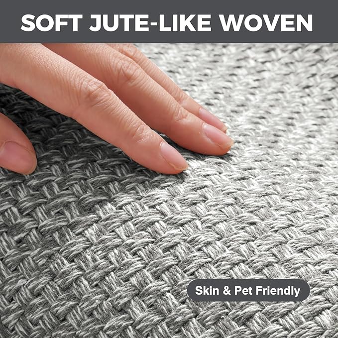 Kitchen Runner Rugs Non Slip Washable Anti Fatigue, Super Absorbent 0.4" Thick Cushioned Long Kitchen Mats for Floor, Jute-Look Sink Floor Mat Laundry Standing Mat, Easy Clean, Gray 17"x59"
