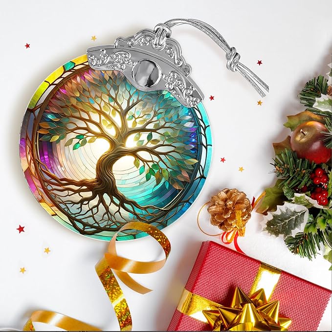 Tree of Life Suncatcher - Stained Glass Window Hanging, Christmas Ornament, Home Decor for Holidays