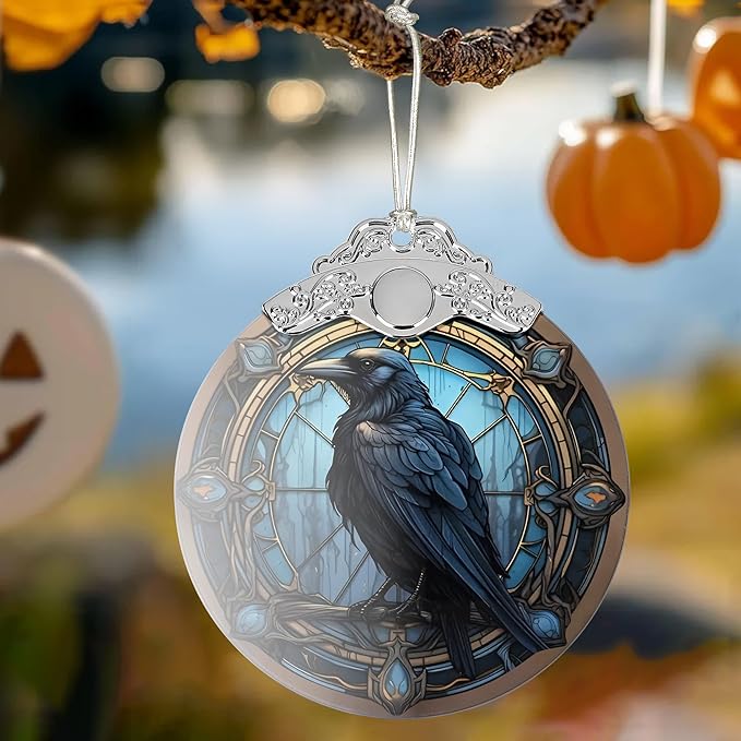 2025 Ornaments for Christmas Tree, Zmoicky Stained Glass Hanging Ornament, Christmas Ornaments Clearance, Gift Exchange Ornament, Bauble Present - Crow in The Dark