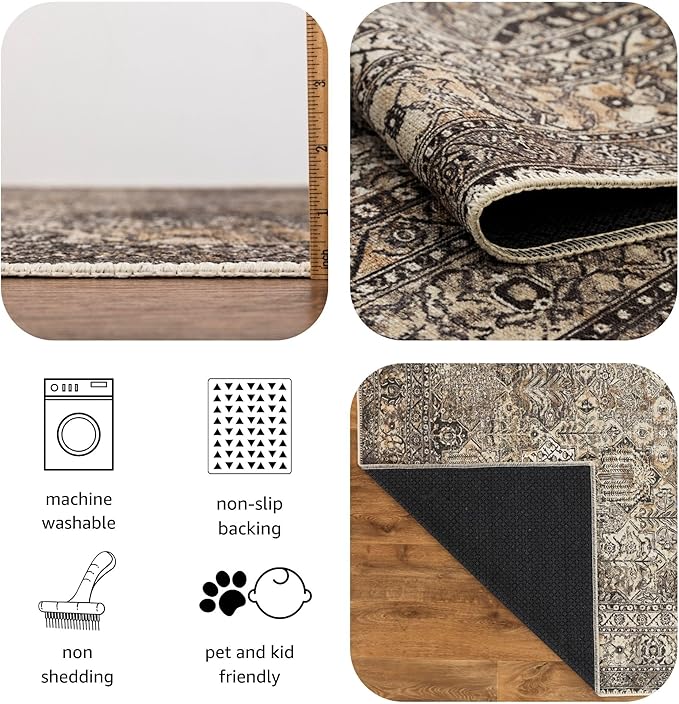 Keen Home Design 10x14 Rug - Machine Washable Area Rug with Non-Slip Backing, Ideal for Living Room, Dining Room, Bedroom - Vintage, Easy Clean, Durable, Low Pile Rug - (9'7" x 14')