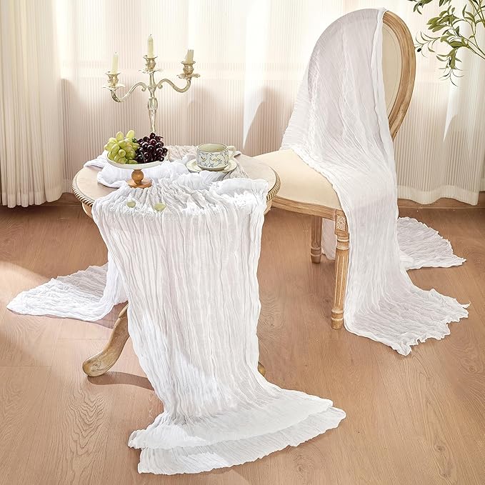 6 Pack White Valentine's Day Table Runner Cheesecloth120 Inch Boho Rustic Gauze 10 FT Cheese Cloth Table Runners Decorations for Spring Birthday Baby Shower Wedding Holiday Home Party Decor