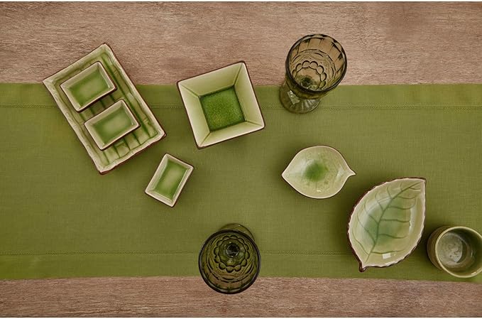 Solino Home Linen Hemstitch Table Runner 36 Inches - 100% Pure Linen Avocado Green Table Runner 14 x 36 Inch for Dresser and Coffee Tables - Winter, Spring, Easter, St Patricks Day - Classic Hemstitch