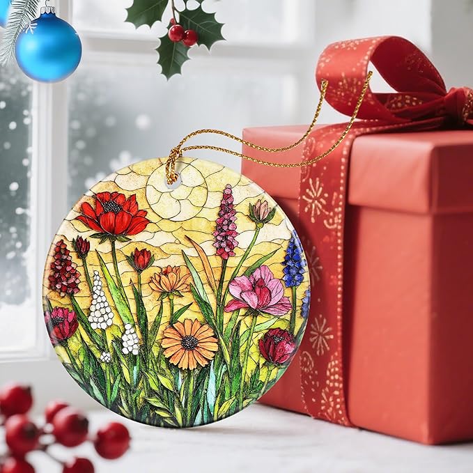 Christmas Ornaments, Dodosky 2.8in Ceramic Hanging Ornament, Xmas Decor, Christmas Tree Ornaments, Xmas Decorations for Tree, Holiday Ornament, Gifts for Flower Lovers, Gifts for Women, Mom, Grandma
