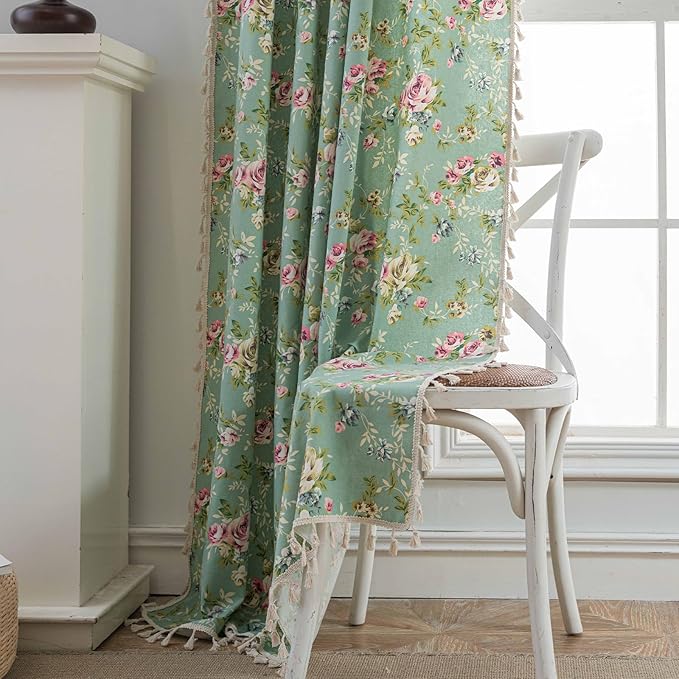 OYX Boho Curtains 84 Inch Length 2 Panels for Living Room, Bedroom Light Filtering Drapes, Farmhouse Vintage Country French Rustic Tassels Pattern Rod Pocket Aesthetic Decor Window Treatments