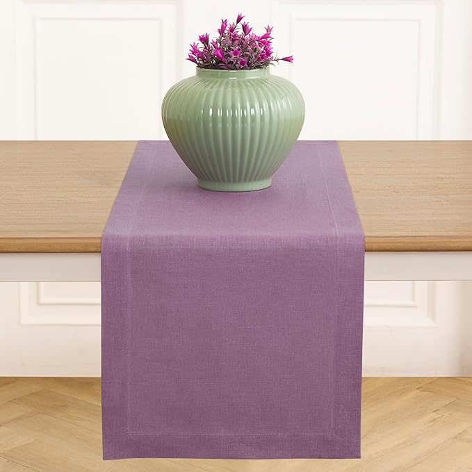 Solino Home Linen Mulberry Table Runner 36 Inches - 100% Pure Linen Farmhouse Short Table Runner 14 x 36 Inch Ideal for Dresser and Coffee Tables, Valentines, Spring, Easter - Fete