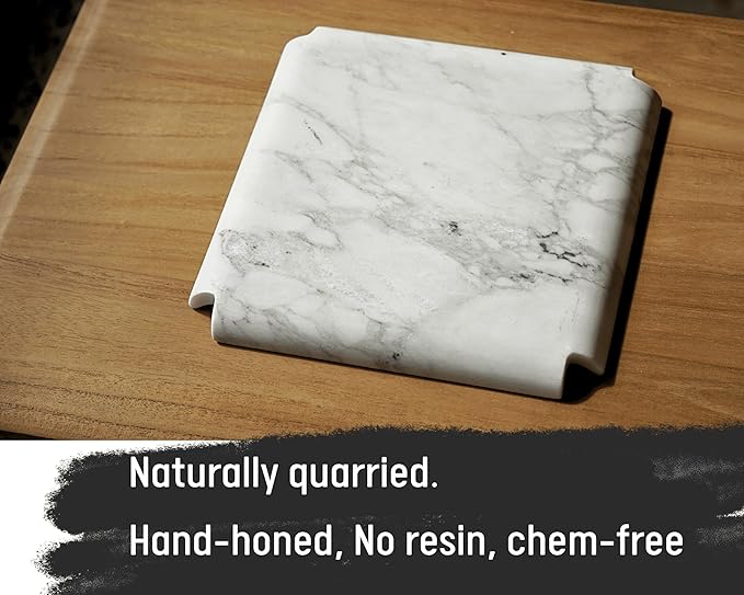Astavostone White Marble Tray 8'' – Luxurious Square Decorative Tray for Fruit, Desserts, Candles, Key Jewelry & Perfume on Coffee Table, Island & Bathroom Vanity (Cal-White)