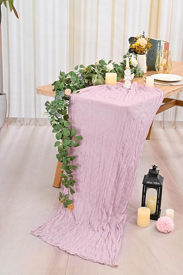 12 Pack Purple Pink Cheesecloth Table Runner 35x120 Inch 10Ft Gauze Cheese Cloth Table Runner, Boho Rustic Wedding Table Runner for Wedding Bridal Shower Graduation Banquet Table Decorations