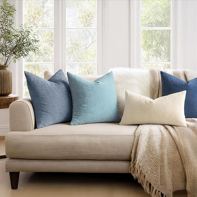 MIULEE Smoke Blue Couch Pillow Covers 12x20 Inch, Set of 2 Soft Chenille Decorative Lumbar Throw Pillow Covers Summer Farmhouse for Sofa Living Room Bed