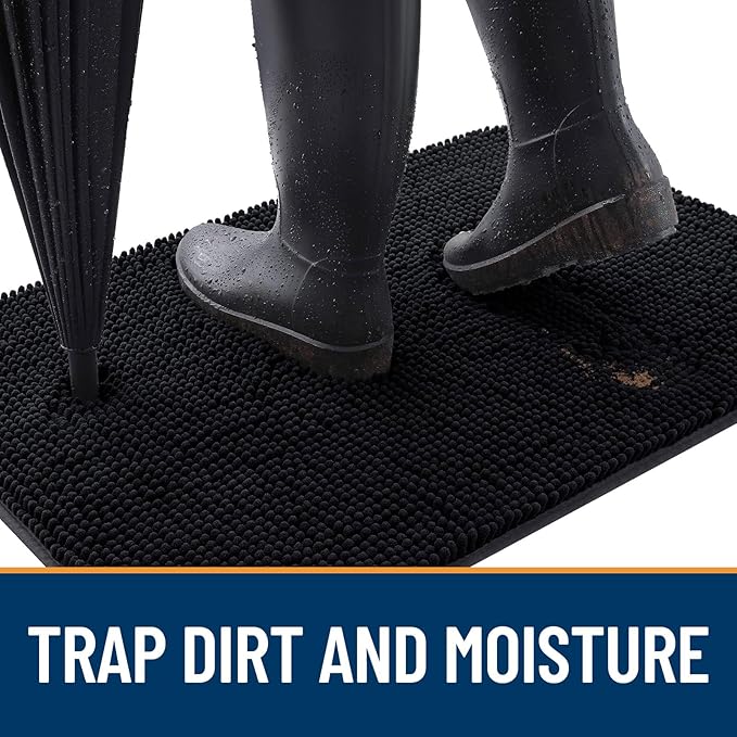 OLANLY Dog Door Mat for Muddy Paws 54x24, Absorbs Moisture and Dirt, Absorbent Non-Slip Washable Doormat, Quick Dry Chenille Mud Mat for Dogs, Entry Indoor Entryway Carpet for Inside Floor, Black