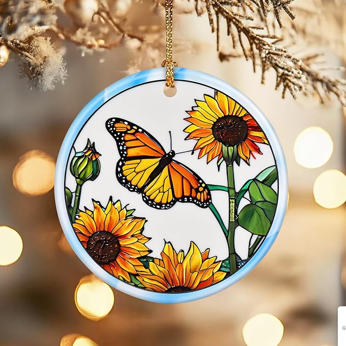 Christmas Ornaments, Dodosky 2.8in Ceramic Hanging Ornament, Xmas Decor, Christmas Tree Ornaments, Xmas Decorations for Tree, Holiday Ornament, Butterfly Lovers Gifts, Gifts for Women, Mom, Grandma