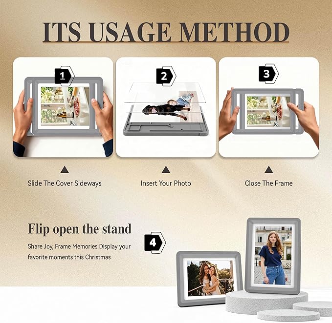 Dark Gray 5x7 Picture Frame with Acrylic Front 3 Pack, ABS Frame for 5x7 or 4x8 Photos, Shatterproof UV-Resistant Tabletop Photo Frame, Vertical/Horizontal Display for Home Décor