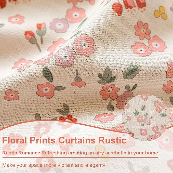 OYX Pink Boho Farmhouse Floral Curtains 84 Inch Long 2 Panels For Living Room, Flower Girl Bedroom Light Filtering Drapes, Vintage Country French Patterned Rod Pocket Aesthetic Decor Window Treatments
