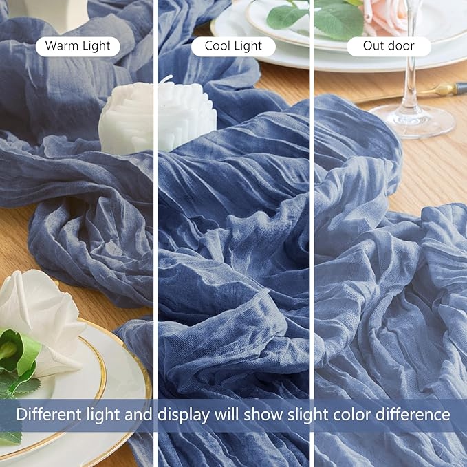 Wokceer Cheesecloth Table Runner 2Pack 10FT Blue Boho Gauze Cheese Cloth Table Runner for Party Long Rustic Sheer Table Runners for Baby Bridal Shower Wedding Easter Table Decor