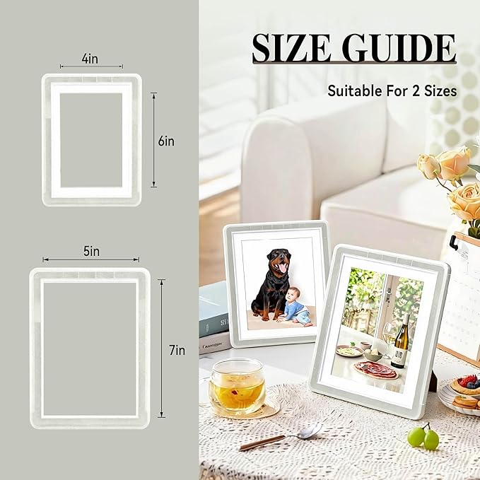 5x7 Picture Frame, Clear Acrylic Photo Frame with White Mat for 4x6 Photos, One-Piece Shatterproof Tool-Free Design, UV-Resistant Waterproof Tabletop Frame for Home Office Decor with 10-Year Warranty