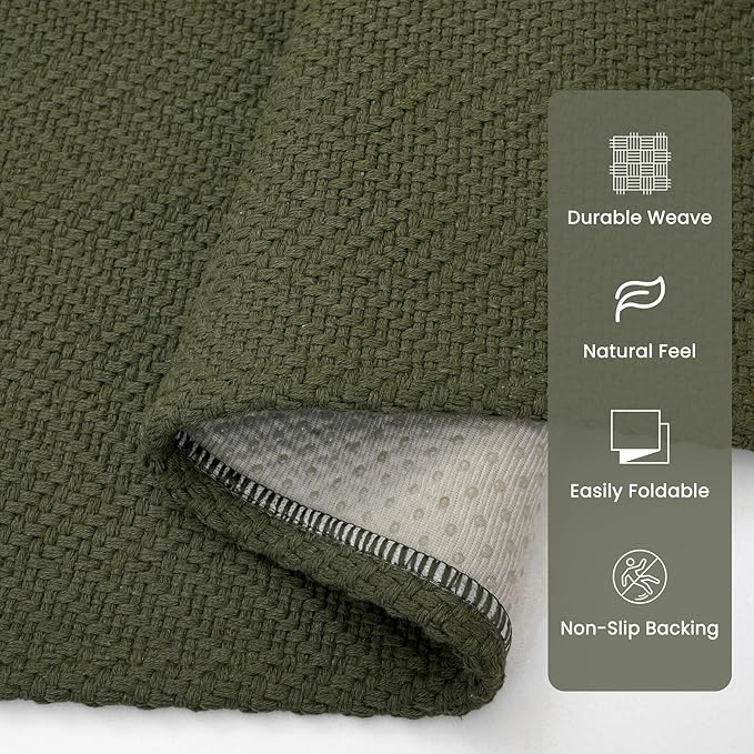 Braided Runner Rug 2x5 Ft Washable Runners for Hallways Kitchen Runner Rug with Rubber Backing Cotton Entryway Runner Indoor, Woven Floor Carpet for Hall Kitchen Bedroom, Dark Green