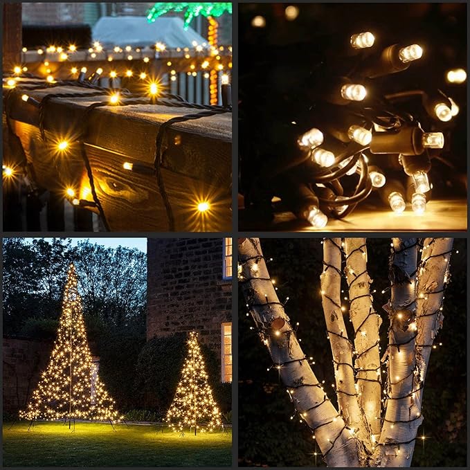 YULETIME Warm White 5MM LED Christmas Lights, 33 ft 100 Count 4" Spacing One-Piece High Waterproof Wide Angle UL Certified String Light (Warm White - Brown Wire)