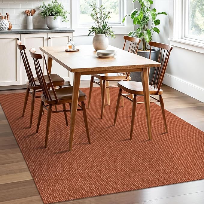 EARTHALL Woven Area Rugs 5x7 Ft Washable Living Room Rugs Non Slip Rubber Backed Dining Room Rug Braided Bedroom Rugs Indoor Floor Carpet for Living Room, Bedroom, Dining Room, Rustic Orange/Tan