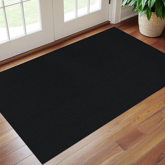 EARTHALL Washable Area Rug 3x5 Ft Non Slip Rugs for Entryway, Braided Rubber Backed Throw Rugs Door Mat Indoor Outdoor Entrance, Cotton Woven Carpet for Kitchen Foyer Front Door Living Room, Black