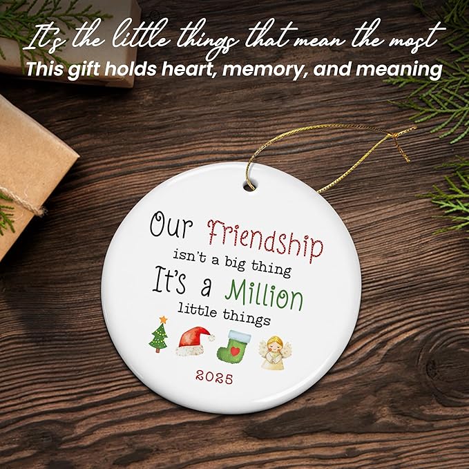 TEEZWONDER Christmas Friend Gifts for Women - Ceramic Christmas Ornaments 2025 for Tree Decorations - Inspirational BFF Bestie Gifts for Friends Women, Friend Gift Ideas, Friends Ornaments for Tree