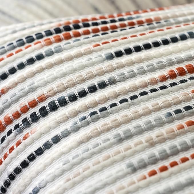 Aeckself Boho Striped Pillow Cover 20x20, Decorative Square Throw Pillow Cover Chenille Neutral Pillowcase for Couch Bedroom Living Room, Orange Gray
