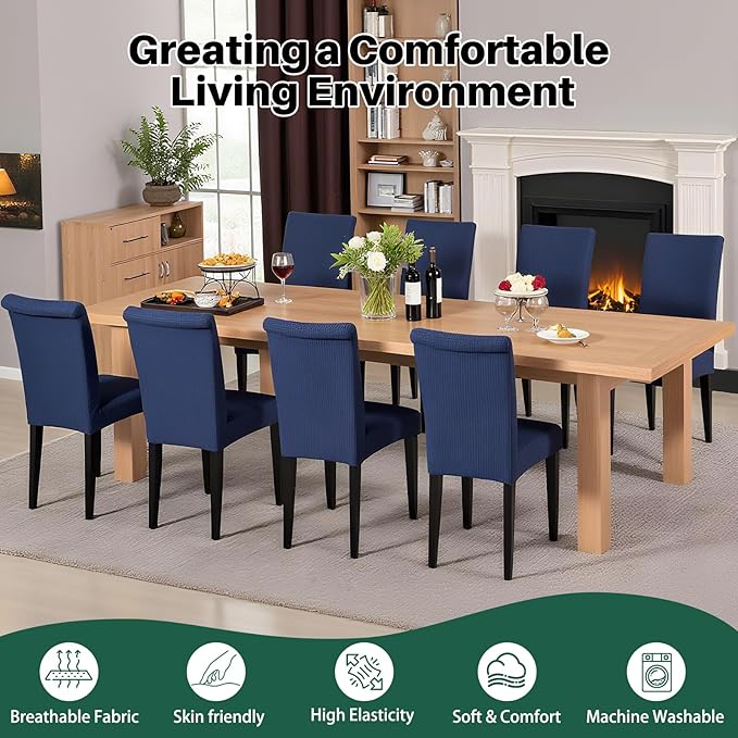 Dioxide Stretch Chair Covers for Dining Chairs, Washable Dining Chair Covers Set of 4, Soft Kitchen Chairs Seat Covers, Jacquard Parson Chair Slipcover Protectors for Home Hotel Restaurant Banquet