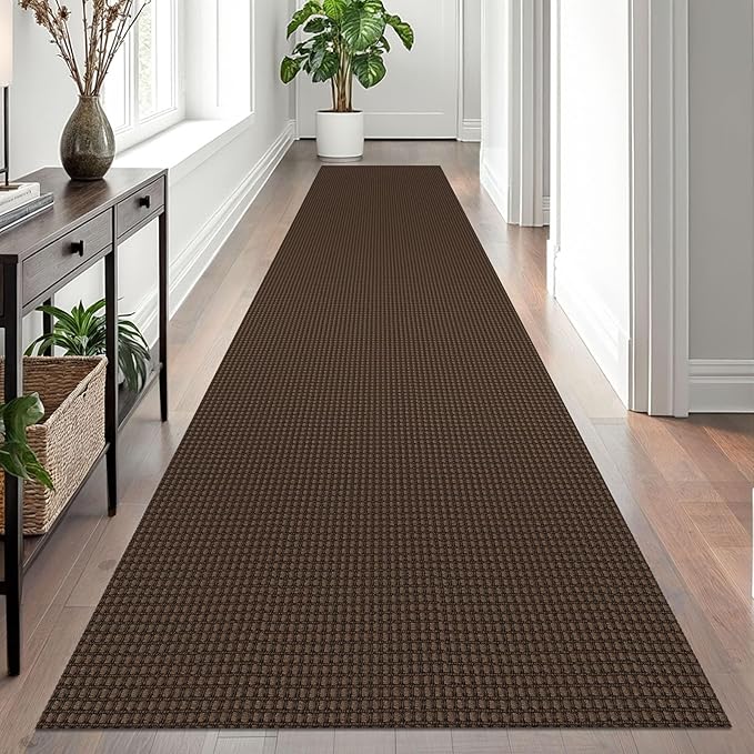 EARTHALL Runner Rug 3x12 Ft Washable Runners for Hallways Extra Long Woven Non Slip Entryway Runner Braided Kitchen Runner Indoor Outdoor Carpet Runners for Entryway, Hall, Foyers, Brown