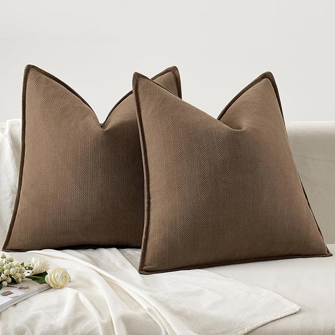 MIULEE Pack of 2 Dark Brwon Decorative Pillow Covers 22x22 Inch Soft Chenille Luxurious Couch Throw Pillows Farmhouse Cushion Covers Euro Shams with Elegant Design for Sofa Bed Living Room Home Decor