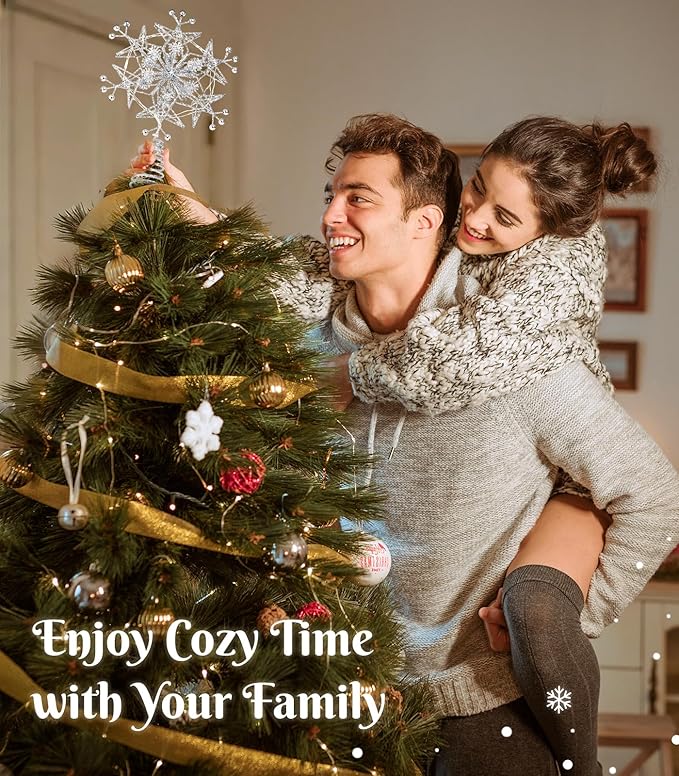 Luxspire Christmas Tree Topper, 9.5" Snowflake Metal Christmas Decorations Lights, Lighted Tree Topper with USB Plug in & Remote Control, Light Up Xmas Trees Vintage Modern Ornaments for Home Party