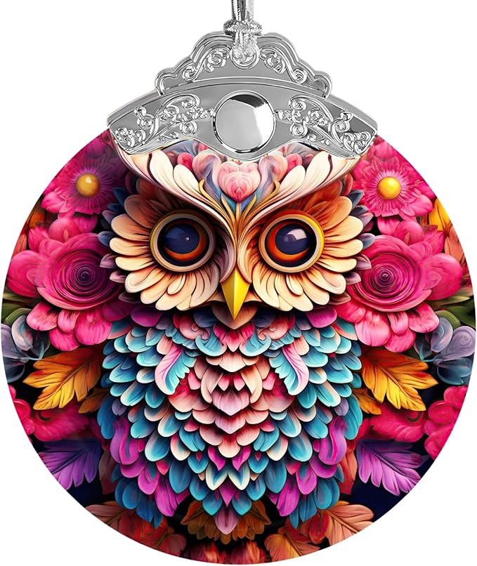 Owl Christmas Ornaments, Owl Ornaments, Colorful Stained Glass Effection, Christmas Decoration, White Elephant Gift for Adults, Christian Present for Her, Funny Gift Idea for Women Who Have Everything