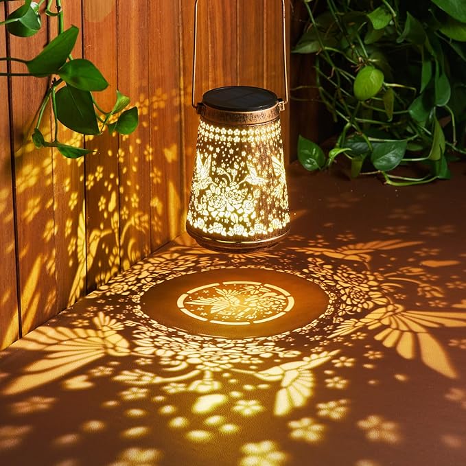 4 Pack Solar Lanterns Outdoor Waterproof Birthday Gifts for Women Mom Grandma, Hollowed-Out Metal Hummingbird Hanging Solar Lantern Lights Outdoor Decor, 2 Modes Lights Decor for Yard, Patio