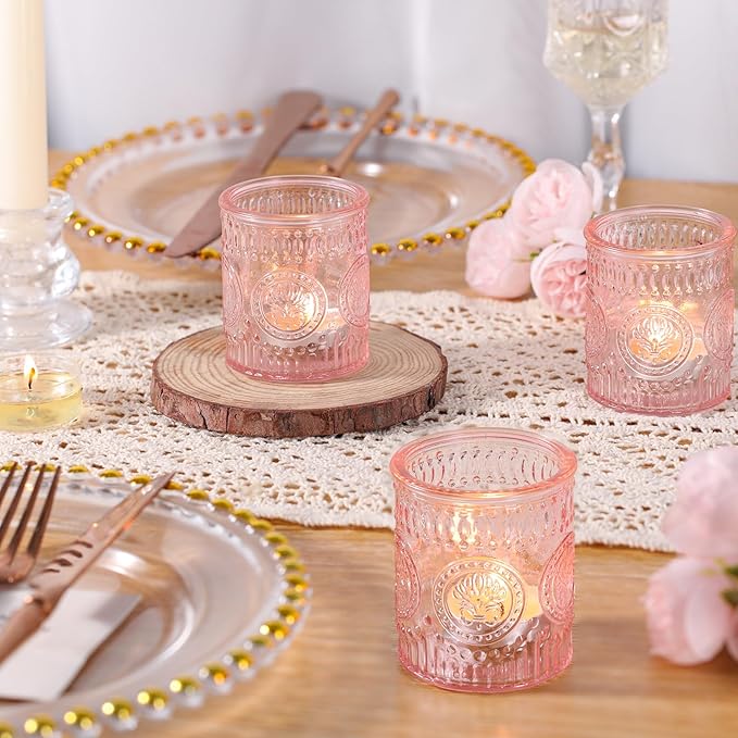 36 Pcs Pink Votive Candle Holders, Glass Tea Light Candle Holders for Wedding Centerpiece, Table Centerpiece, Home and Party Decorations