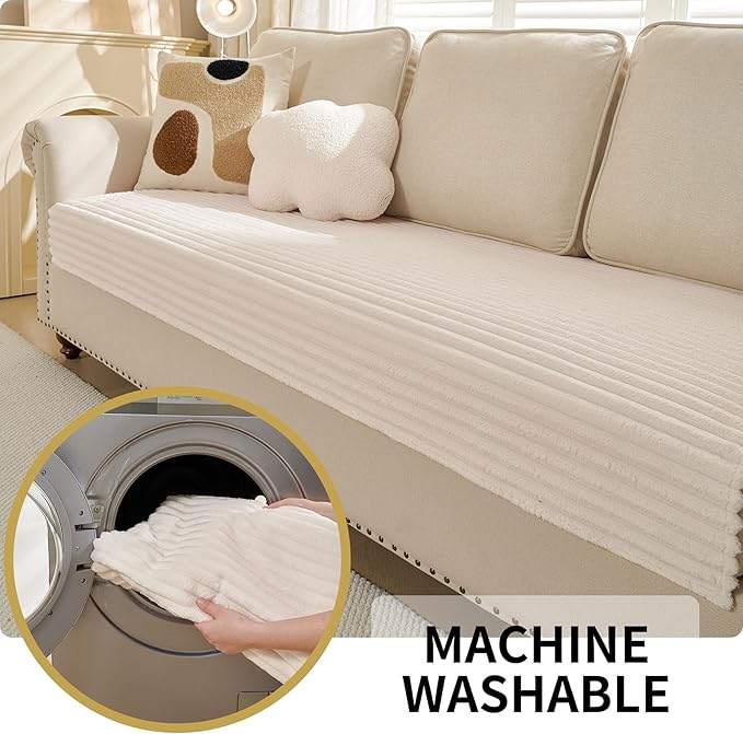 HAOMAIJIA Waterproof Couch Cover for Dogs Washable,Fuzzy Pet Couch Covers for Sofa,Thick Soft Dog Bed Cover Non-Slip Couch Covers for 3 Cushion Couch Sofa Pet Friendly (Off White, 35" x 74")