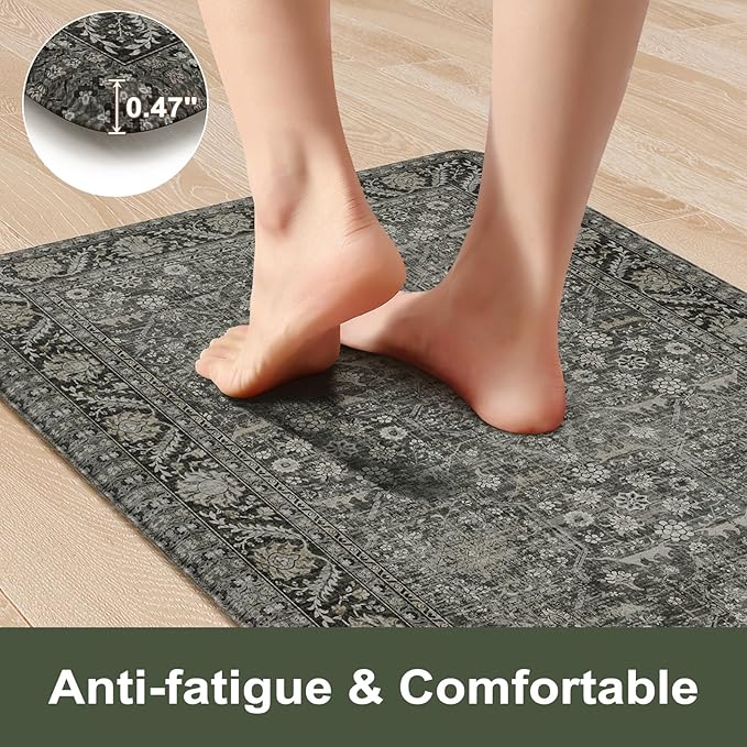 KIMODE Kitchen Mats Cushioned Anti Fatigue, Farmhouse Kitchen Runner Rugs, Grey/Green Rugs for Kitchen Floor, Kitchen Floor Mat Non Slip, Comfort Standing Mat for Laundry Office Sink Desk 24"x59"