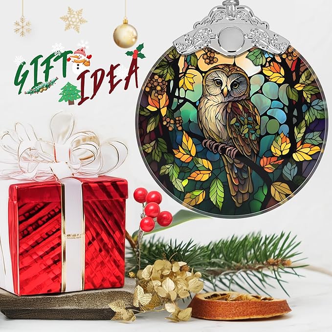 Owl Stained Glass Orament - Christmas Ornament - Christmas Decorations for Tree - Holiday Present ldeas - Gift Exchange