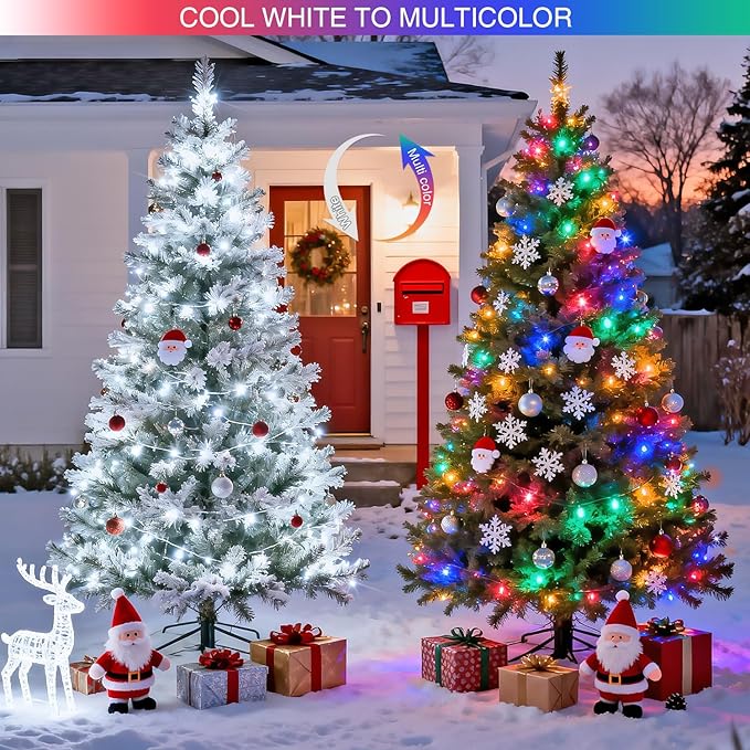 JMEXSUSS 2 Pack 100 LED Color Changing Christmas Lights Indoor, 33ft Cool White & Multicolor Christmas Lights Outdoor Waterproof, Clear Wire String Light Plug in for Xmas Tree Bedroom Decorations