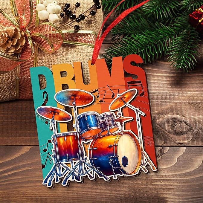 GEEMBI Drum Ornaments for Christmas Tree - Wooden Drum Christmas Ornaments 2025 for Tree Decorations - Music Teacher Drummer Gifts for Musicians Friends, Music Ornaments, Stocking Stuffers Ornament