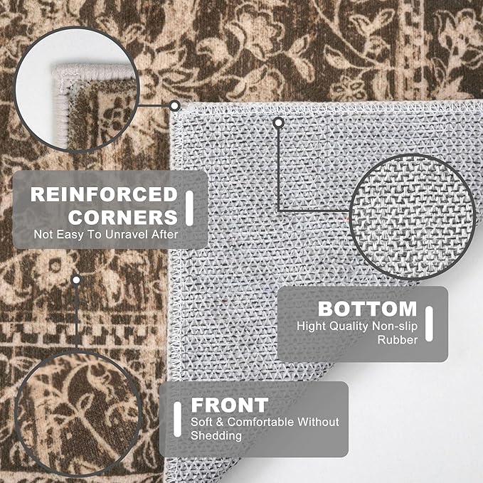 KILOCOCO Moroccan Small Area Rug 2x3 Entryway Rugs Printed Vintage Floral Washable Rug Non-Slip Kitchen Rug Indoor Door Mat, Accent Throw Small Rugs for Laundry Room Bedroom Entrance, Rust Red
