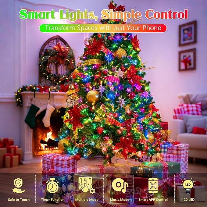 2025 New 51FT 120LED Smart Color Changing Christmas String Lights Outdoor App Control RGB LED String Lights with Remote & Timer, Waterproof Twinkle Christmas Tree Lights Indoor for Holiday Xmas Decor