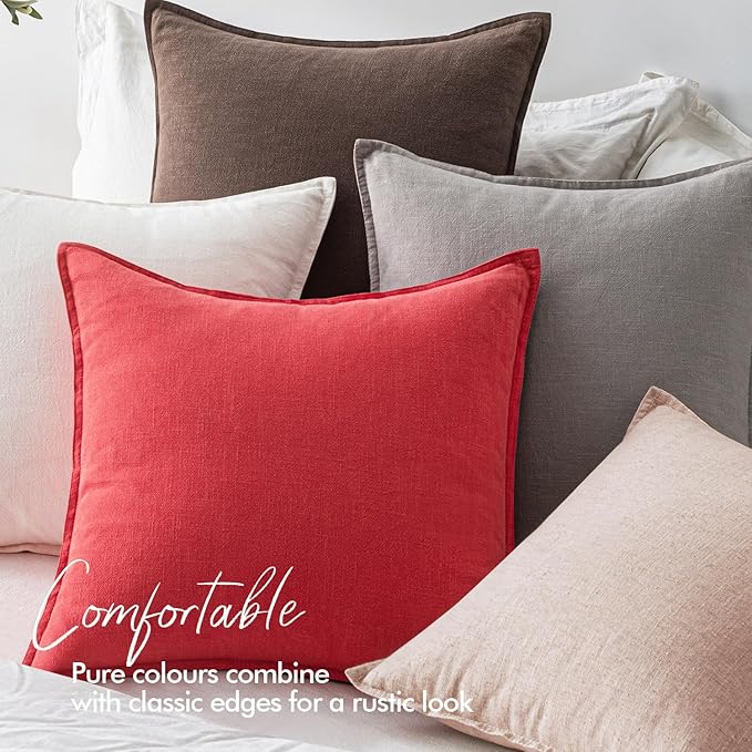 EMEMA Christmas Throw Pillow Covers Decorative Linen Pillow Covers 24x24 Inch Red Boho Farmhouse Neutral Couch Throw Pillows for Bed Pack of 2 Accent Pillowcase Modern Sofa Cushion Livingroom Home