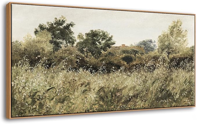 BLINFEIRU Framed Wall Art for Living Room, Vintage Oats Field Landscape Painting Prints, Nature Country Scenery Artwork, Retro Farmhouse Grassland Picture, Home Bedroom Office Wall Decor 20"x40"