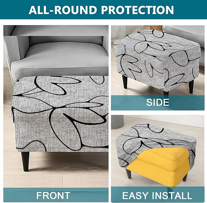 KRFOONN Stretch Ottoman Cover Slipcovers Rectangle Fit Length 27"-35" Footrest Stool Covers Printed Ottoman Cover for Foot Stool Furniture Protector with Non Slip Elastic Bottom, Color 03