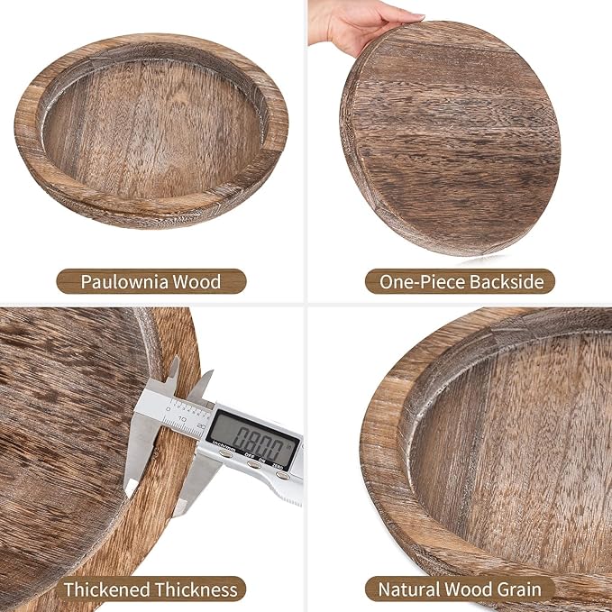 Hanobe Candle Plate Holder Tray: Round Wood Decorative Candle Plate Decor Farmhouse Table Centerpiece Rustic Wood Tealight Pillar Trays for Christmas Wedding Halloween Home Decor