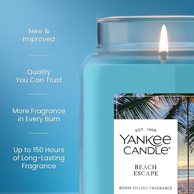 Yankee Candle Beach Escape, Scented Candle, 22oz Large Jar with up to 150 Hour Burn Time, Giftable