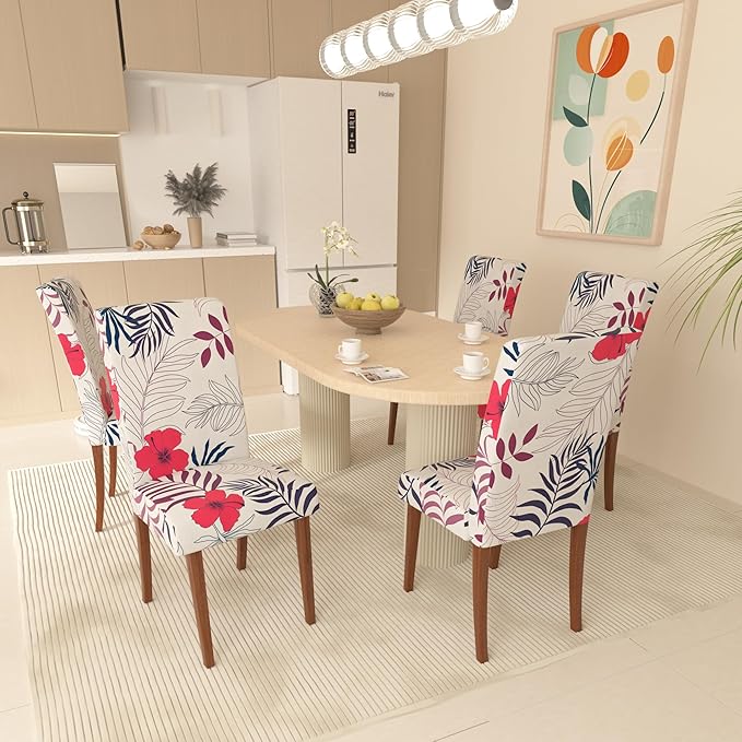 Stretch Dining Chair Covers Set of 6,Floral Print Chair Covers,Soft Removable Washable,Pet Friendly Furniture Protector,Universal Chair Slipcovers for Home, Kitchen,Ceremony Dining Room Seat