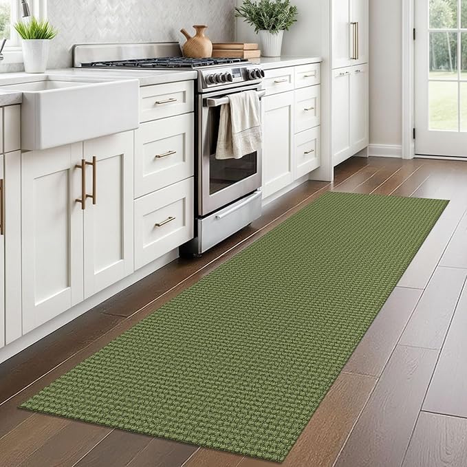 Braided Runner Rug 2x7 Ft Washable Runners for Hallways Non Slip Rubber Backed Kitchen Runners Cotton Entryway Runner Indoor, Woven Floor Carpet for Hall Kitchen Bedroom, Green